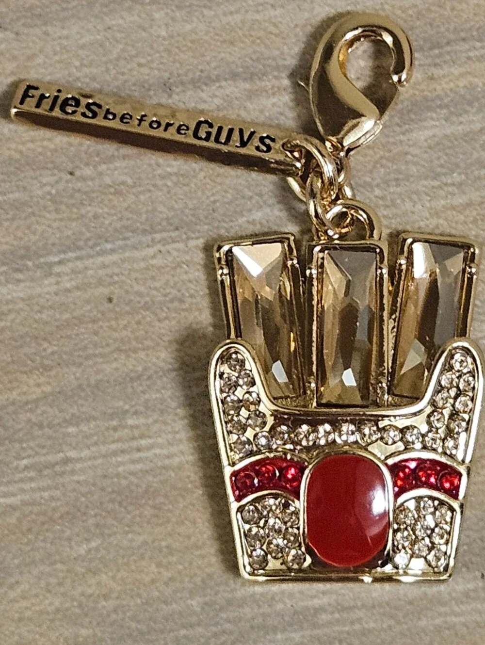 Fries Before Guys Austrian Crystal Charm Pendant Gold Tone